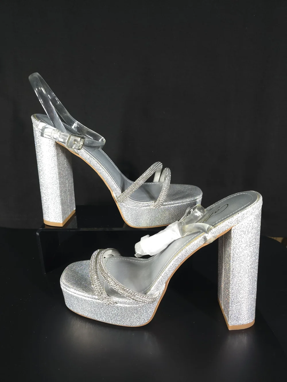 Cathy Din “Kiera” Silver Rhinestone Platform Heels – Size 8 – NIB